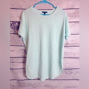 Eileen Fisher Flower Green Linen Cotton Slub Shirttail Hem Sweater Top